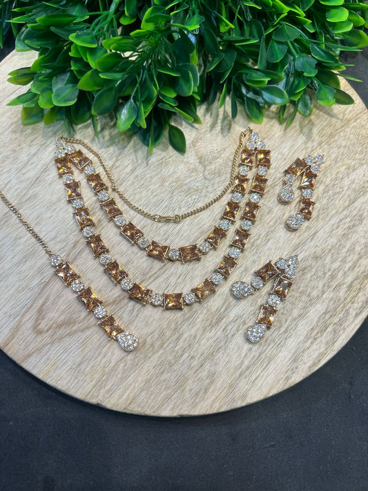 Elegant Champagne Zircon Mala Necklace Set