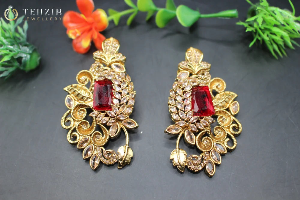 Antique Floral Zircon Earrings