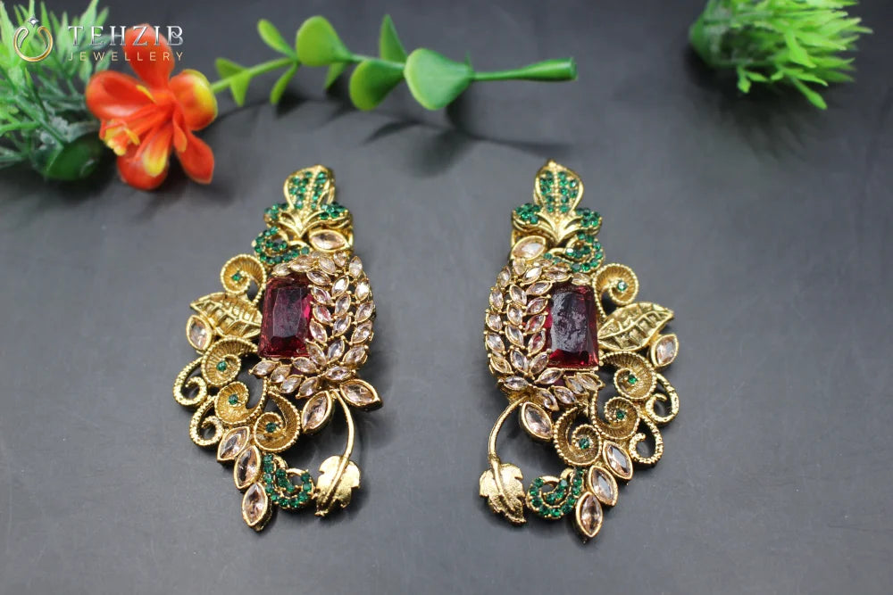 Antique Floral Zircon Earrings