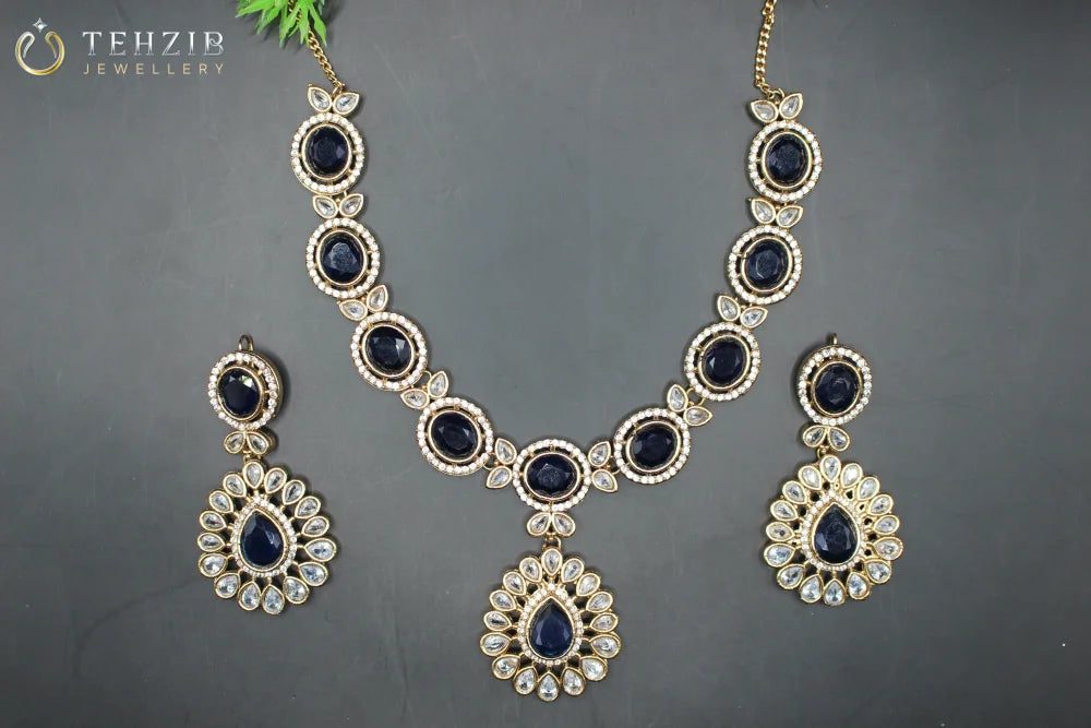 Beautiful Amirah Zircon Necklace Set Blue