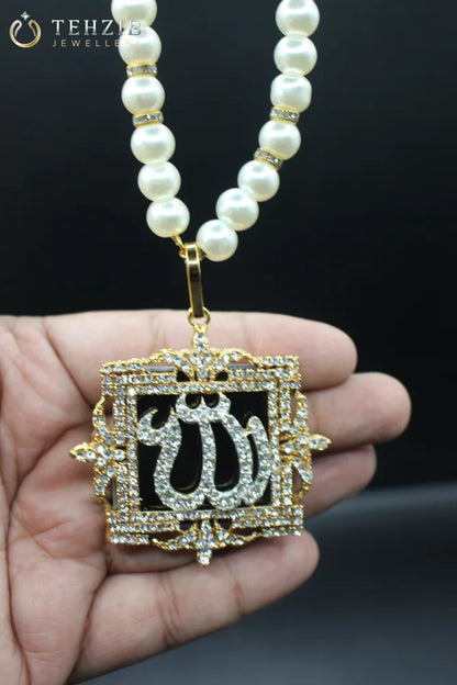 Beautiful Pearl Zircon Allah Name Pendant Locket