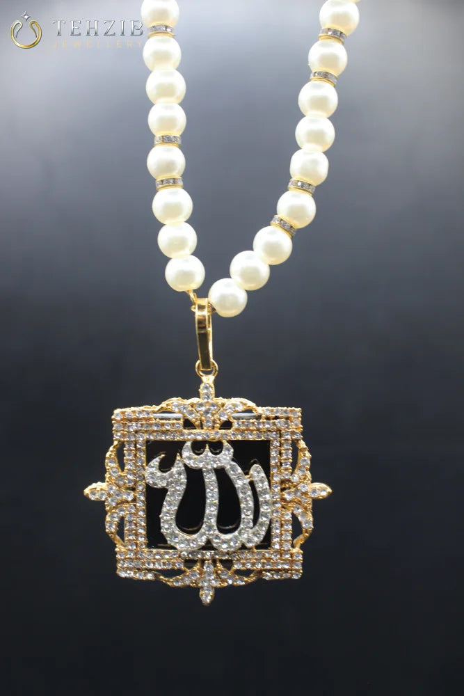 Beautiful Pearl Zircon Allah Name Pendant Locket