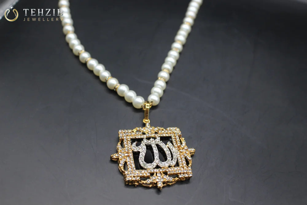 Beautiful Pearl Zircon Allah Name Pendant Locket