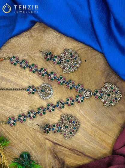 Designer Multistone Color Zircon Necklace Set