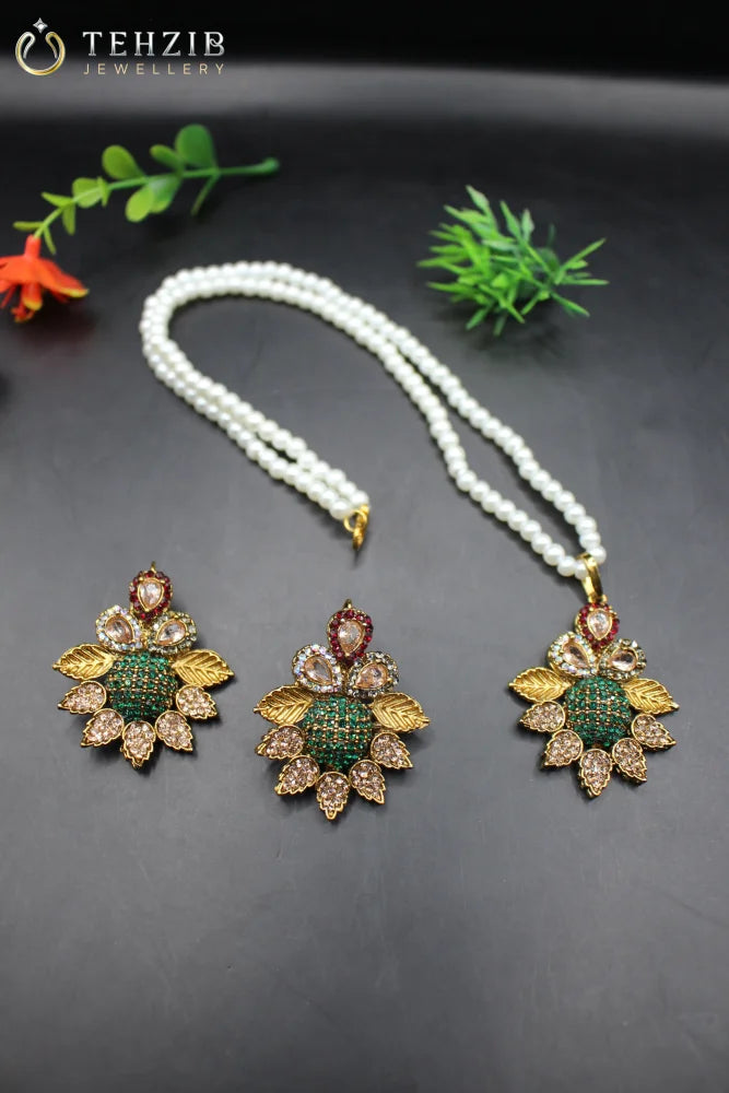 Designer Premium Zircon Pendant with Earrings 