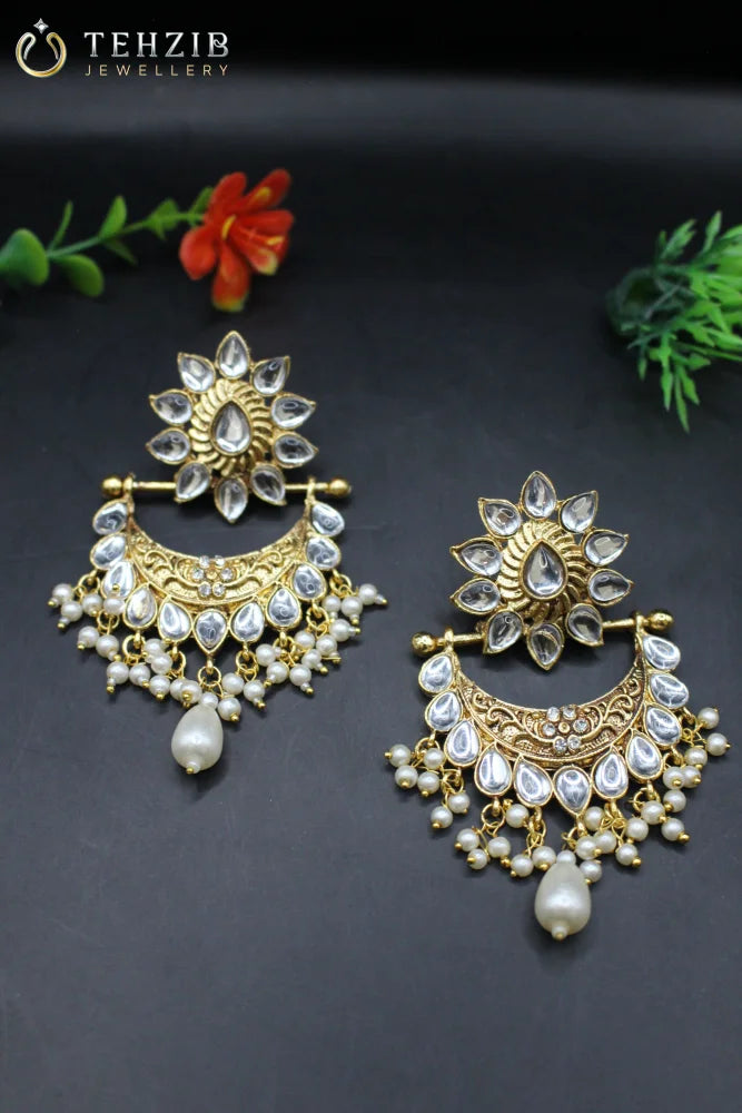 Pearl Kundan Chand Bali 