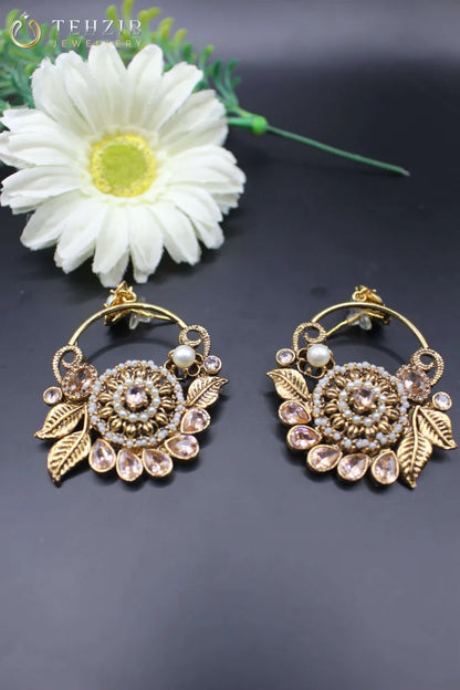 Ethnic Fancy Earrings with Champagne Stones