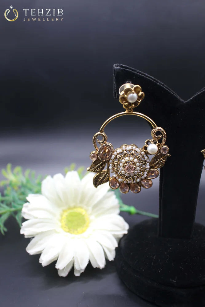 Ethnic Fancy Earrings with Champagne Stones