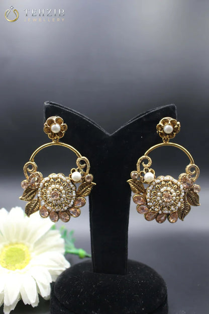 Ethnic Fancy Earrings with Champagne Stones