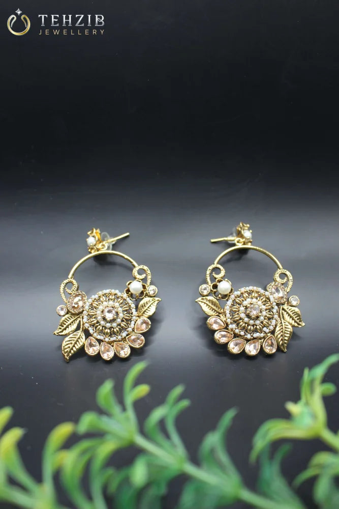 Ethnic Fancy Earrings with Champagne Stones