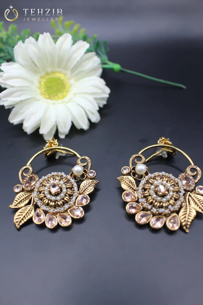 Ethnic Fancy Earrings with Champagne Stones