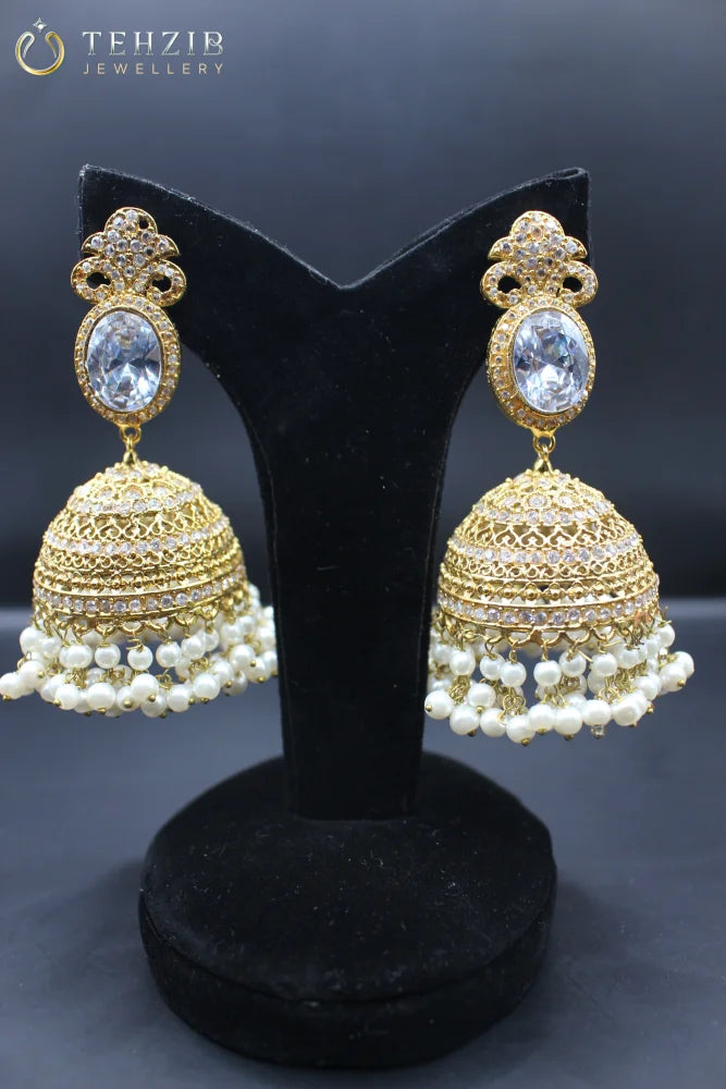 Traditional Golden Crystal Stone Jhumkay 