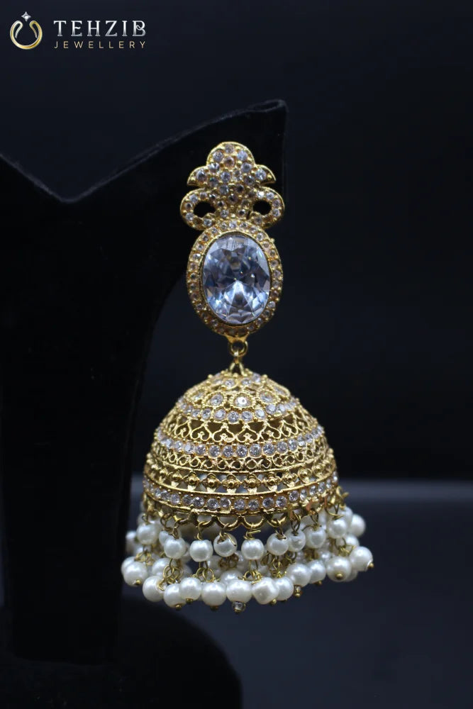 Traditional Golden Crystal Stone Jhumkay 