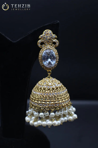 Traditional Golden Crystal Stone Jhumkay 