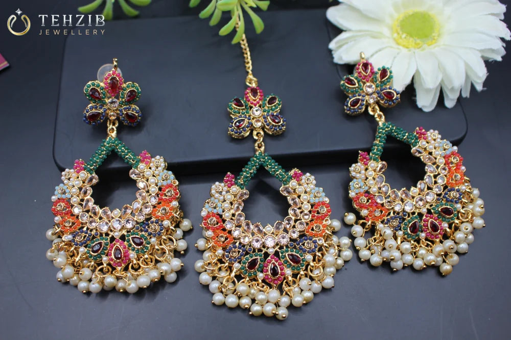 GulBhar Nauratan Earring with Tikka