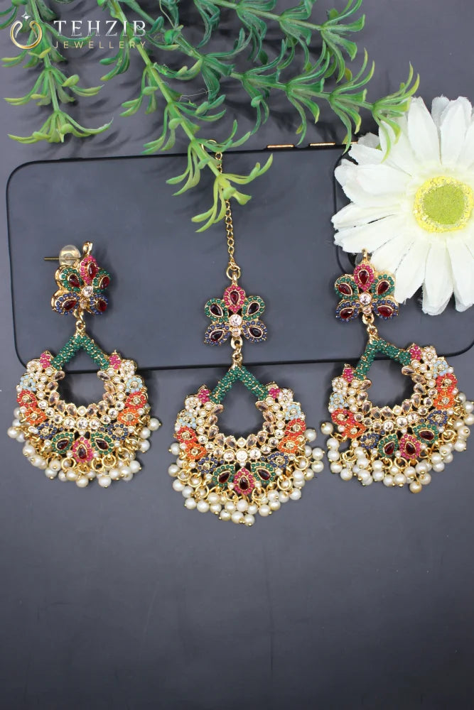 GulBhar Nauratan Earring with Tikka