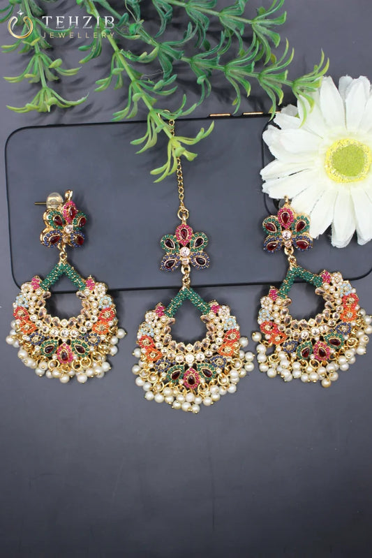 GulBhar Nauratan Earring with Tikka