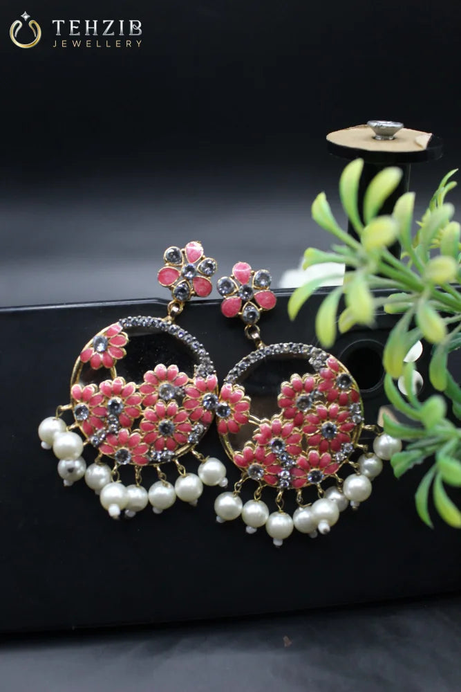 Ethnic Sheesha Floral Meenakari Earring 