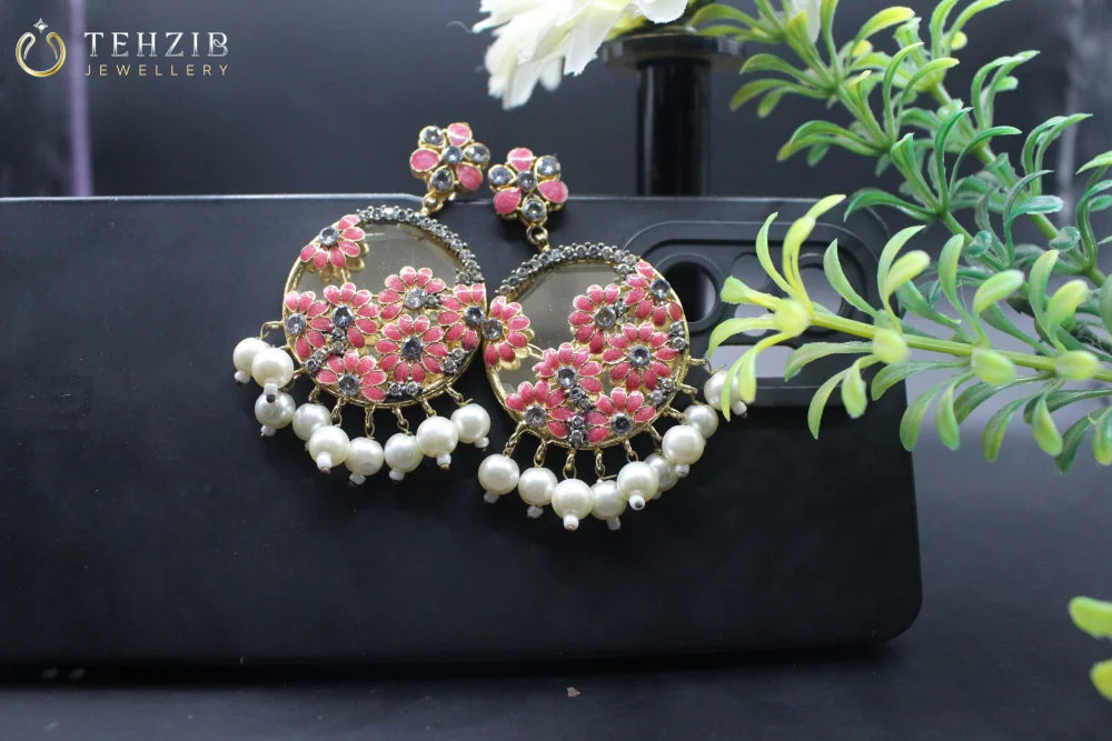 Ethnic Sheesha Floral Meenakari Earring 