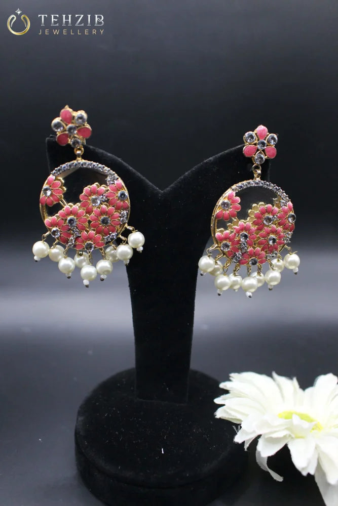 Ethnic Sheesha Floral Meenakari Earring 