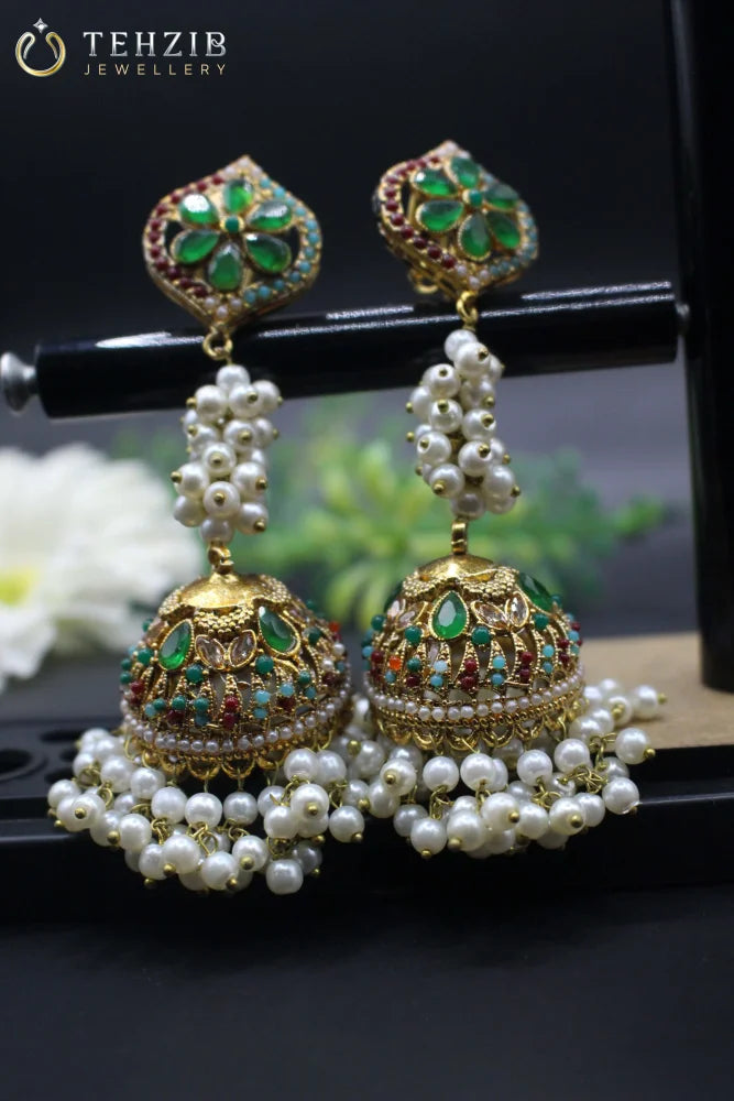 Traditional Kundan Nauratan Jhumka