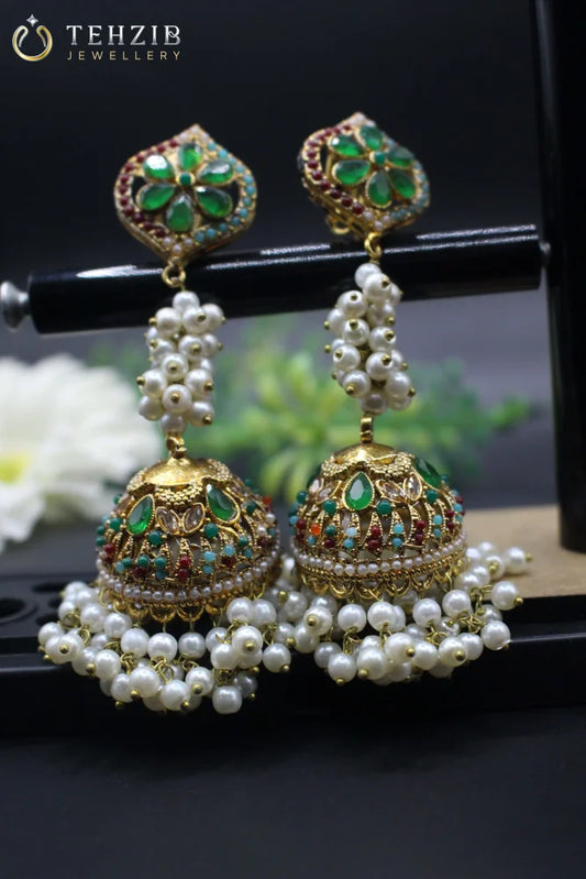 Traditional Kundan Nauratan Jhumka