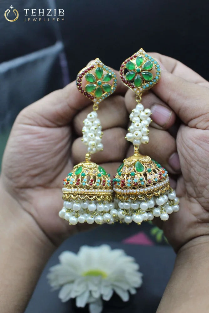 Traditional Kundan Nauratan Jhumka