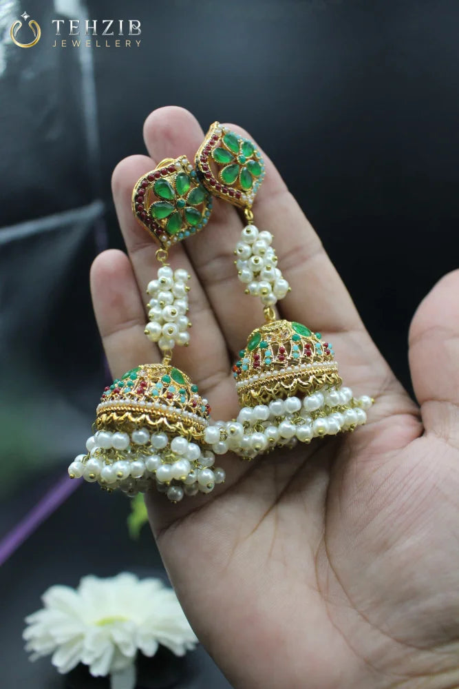 Traditional Kundan Nauratan Jhumka