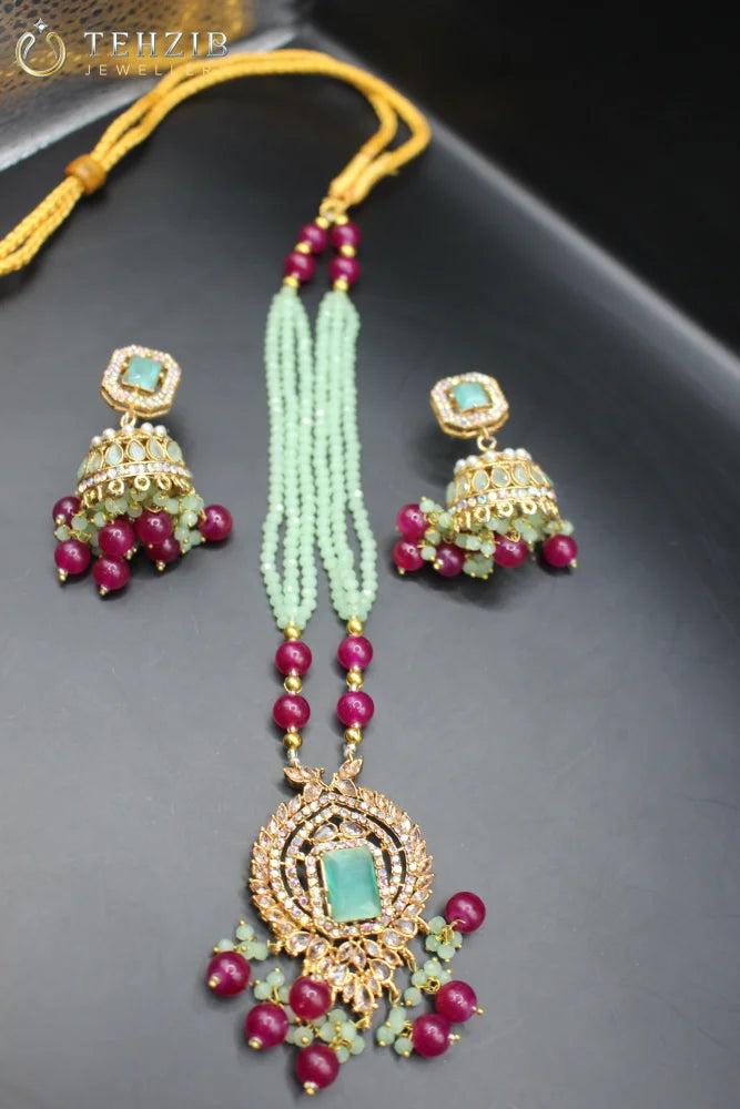 Zircon Mala with Jhumka Set