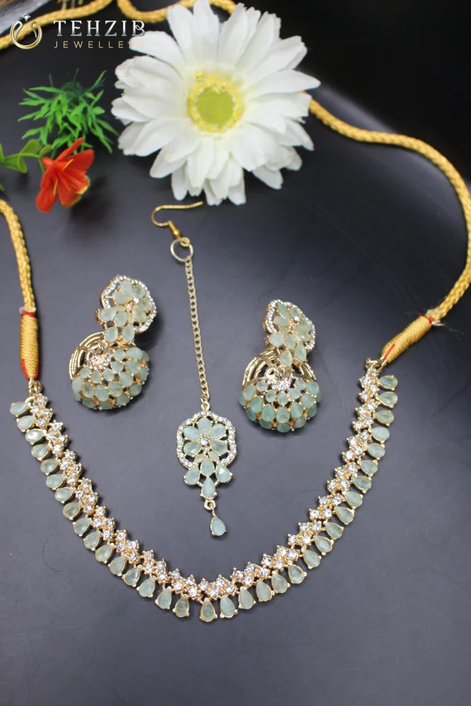 Round Neck Antique Semi Precious Stone Designer Necklace Set