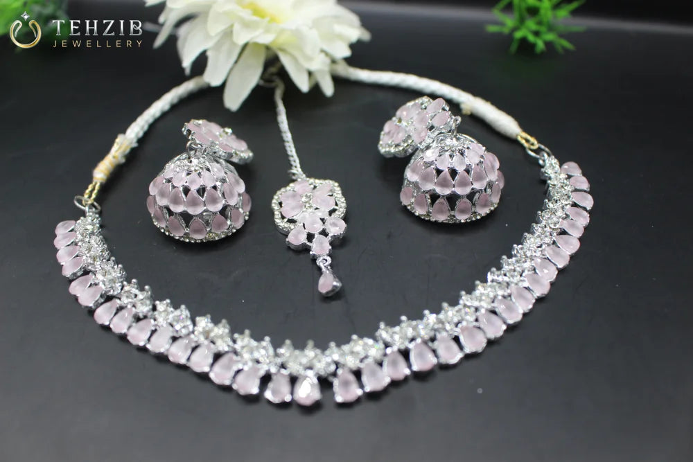 Round Neck Antique Semi Precious Stone Designer Necklace Set