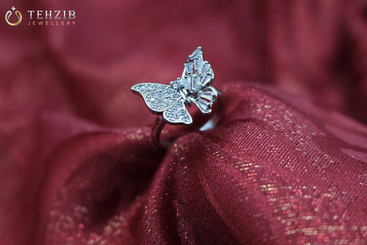 Adjustable Silver Platted Butterfly Ring